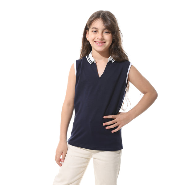 Sleeveless_Pique_Girls_Polo_Shirt_Navy_Blue_&_White