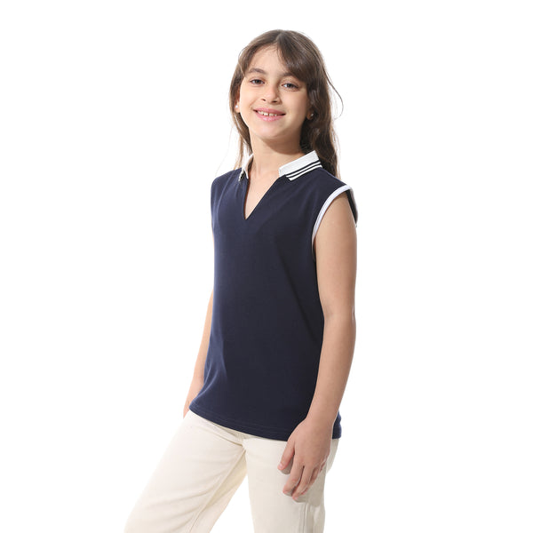 Sleeveless_Pique_Girls_Polo_Shirt_Navy_Blue_&_White