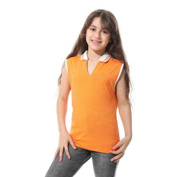 Sleeveless_Pique_Girls_Polo_Shirt_Orange_&_White