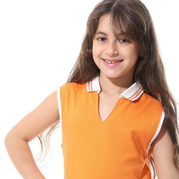 Sleeveless_Pique_Girls_Polo_Shirt_Orange_&_White
