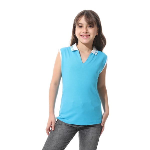 Sleeveless_Pique_Girls_Polo_Shirt_Dark_Turquoise_&_White