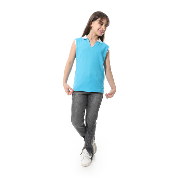 Sleeveless_Pique_Girls_Polo_Shirt_Dark_Turquoise_&_White