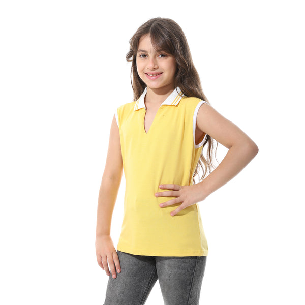 Sleeveless_Pique_Girls_Polo_Shirt_Yellow_&_White