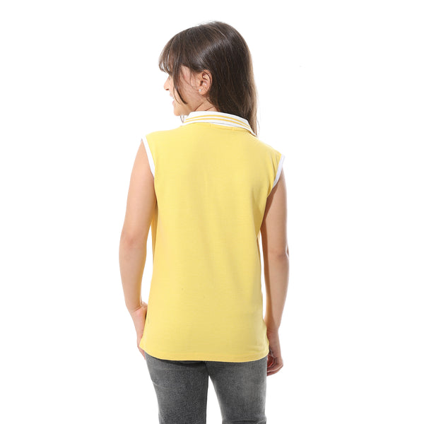 Sleeveless_Pique_Girls_Polo_Shirt_Yellow_&_White