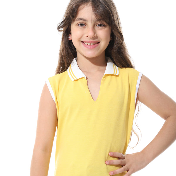 Sleeveless_Pique_Girls_Polo_Shirt_Yellow_&_White