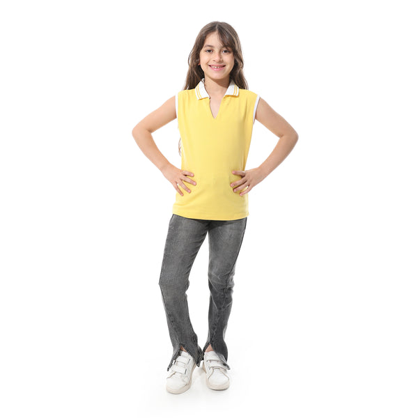 Sleeveless_Pique_Girls_Polo_Shirt_Yellow_&_White