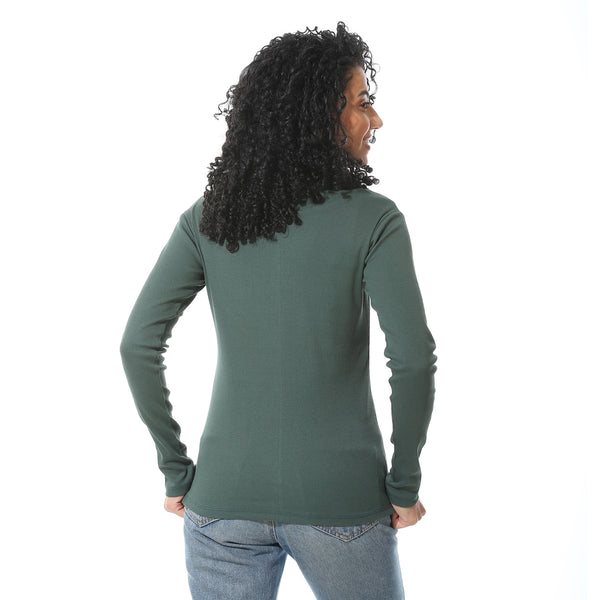 Long_Sleeves_With_Square_Collar_Basic_olive_T-_Shirt