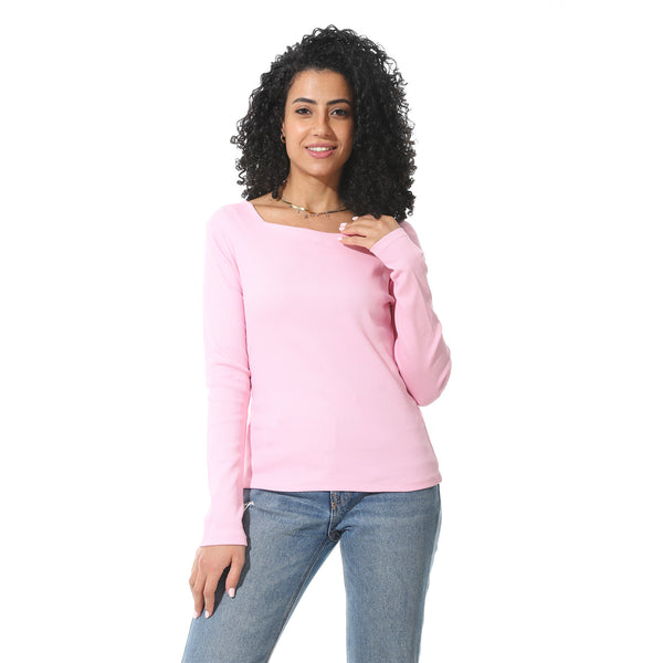 Long_Sleeves_With_Square_Collar_Basic_Rose_T-_Shirt