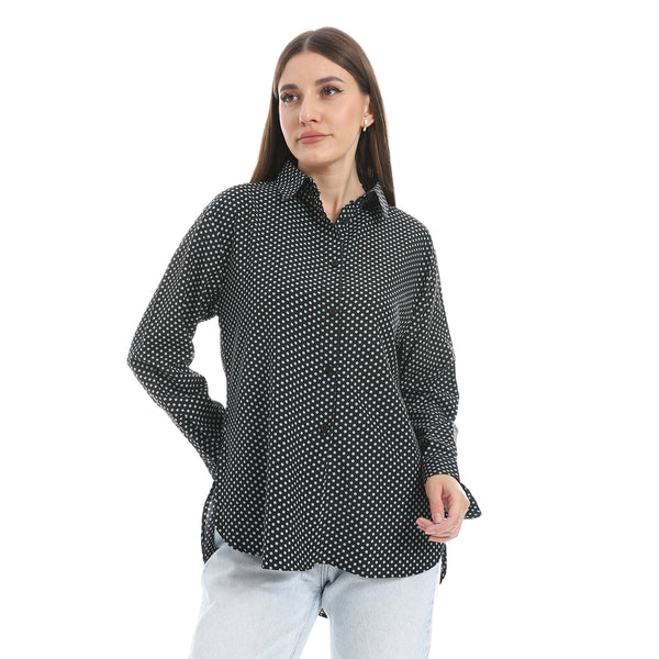 Polka_Dot_Buttons_Closure_Shirt_-_Black_&_White