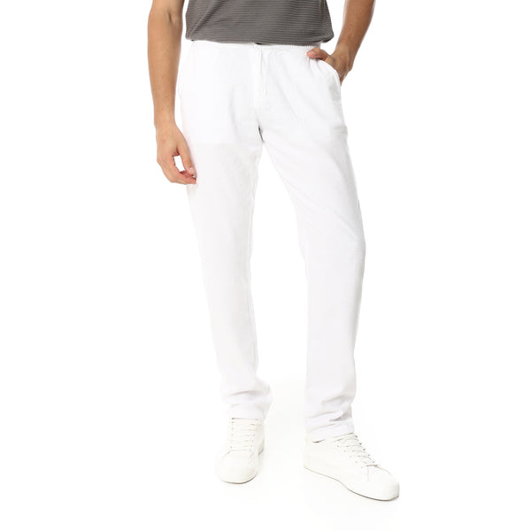 White_Linen_Slim_Fit_Button_Closure_Pants_-White