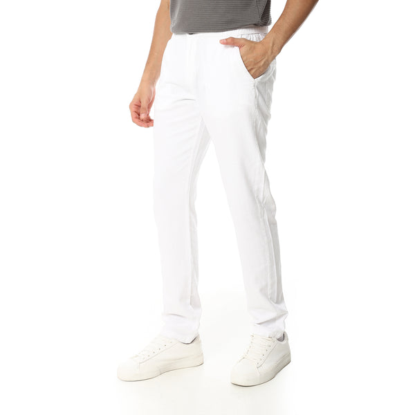 White_Linen_Slim_Fit_Button_Closure_Pants_-White
