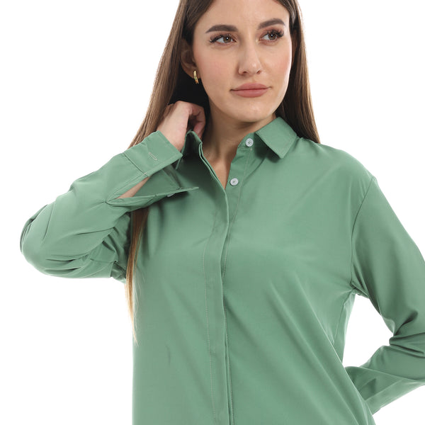 Olive_High-Low_Plain_Shirt