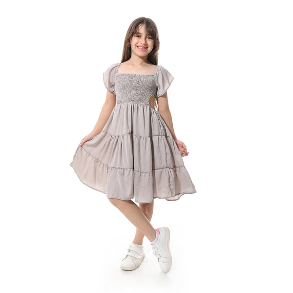 Elastic_Chest_Ruffles_Sleeves_Girls_Dress___Greyish_Beige