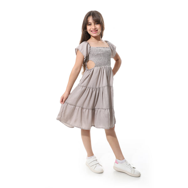 Elastic_Chest_Ruffles_Sleeves_Girls_Dress___Greyish_Beige
