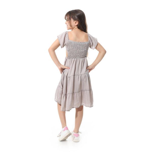 Elastic_Chest_Ruffles_Sleeves_Girls_Dress___Greyish_Beige