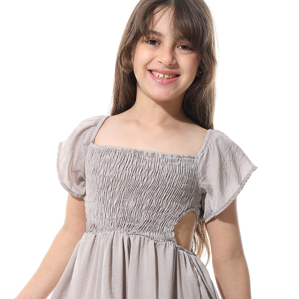 Elastic_Chest_Ruffles_Sleeves_Girls_Dress___Greyish_Beige