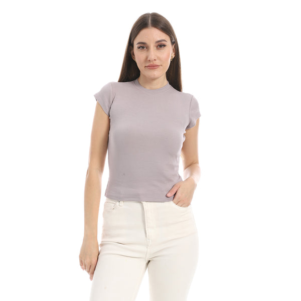 Cap_Sleeves_Crew_Neck_Greyish_Purple_Top