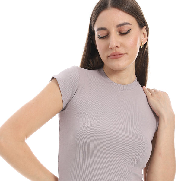 Cap_Sleeves_Crew_Neck_Greyish_Purple_Top