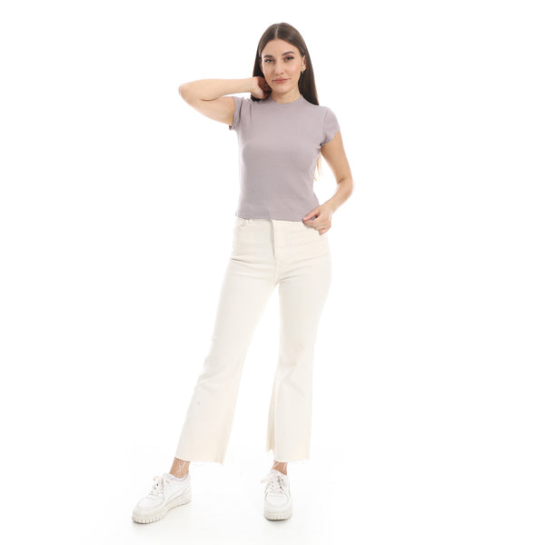 Cap_Sleeves_Crew_Neck_Greyish_Purple_Top