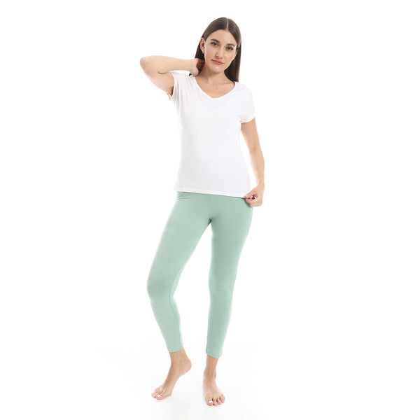 Mint_Green_Elastic_Waist_Plain_Leggings