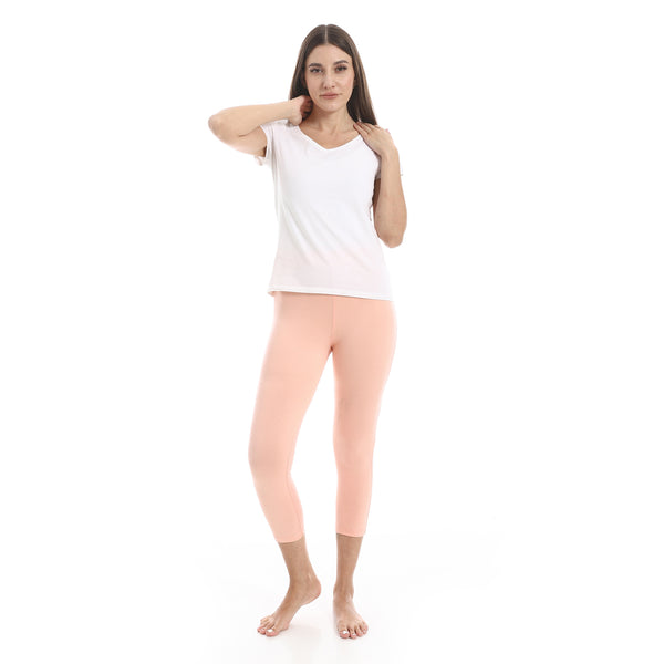 Pale_Orange_Elastic_Waist_Plain_Leggings