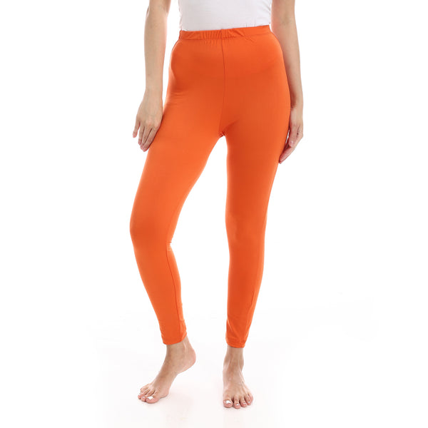 Orange_Elastic_Waist_Plain_Leggings