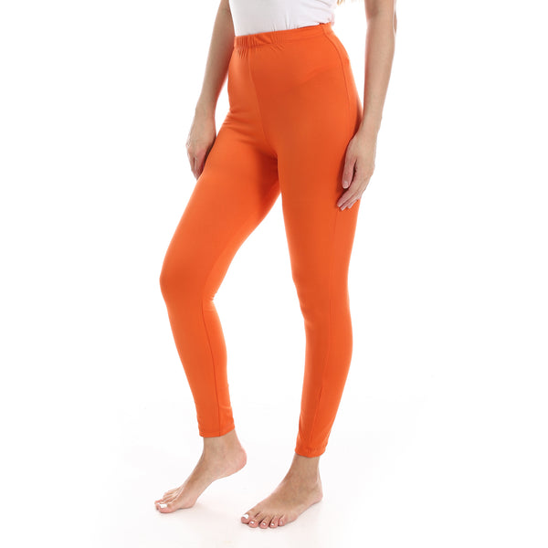 Orange_Elastic_Waist_Plain_Leggings