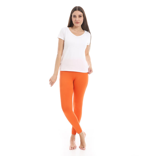 Orange_Elastic_Waist_Plain_Leggings