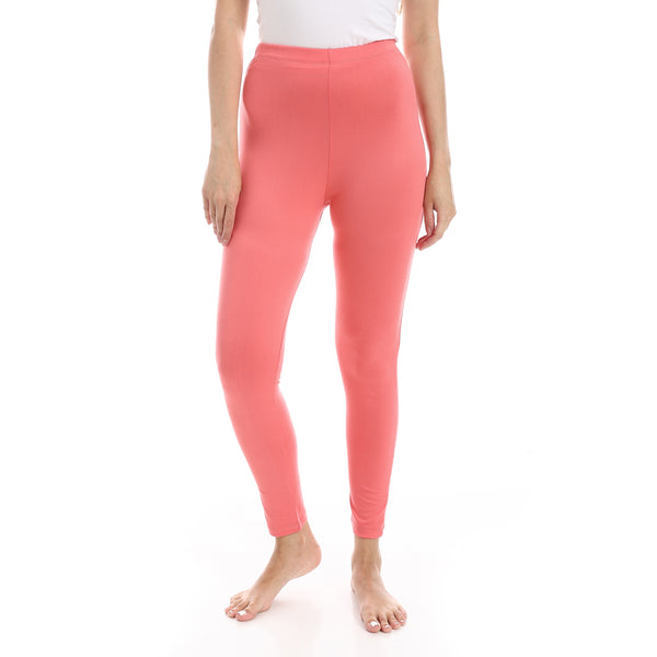 Salmon_Pink_Elastic_Waist_Plain_Leggings