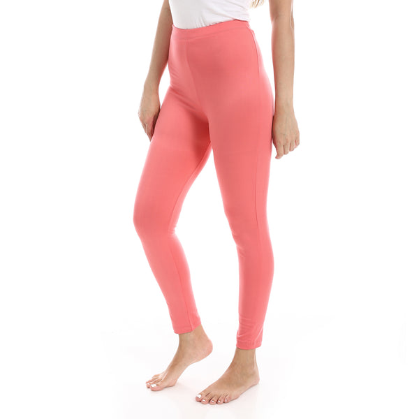 Salmon_Pink_Elastic_Waist_Plain_Leggings