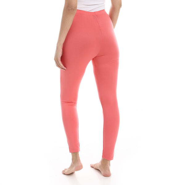 Salmon_Pink_Elastic_Waist_Plain_Leggings