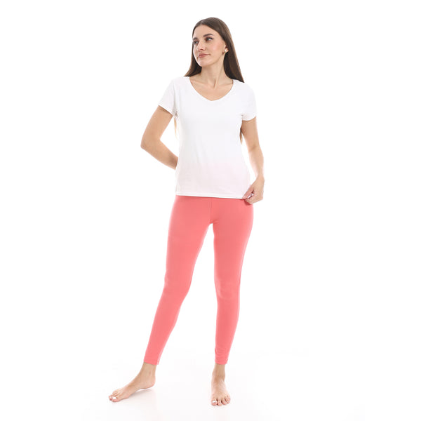 Salmon_Pink_Elastic_Waist_Plain_Leggings