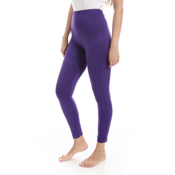 Dark_Purple_Elastic_Waist_Plain_Leggings