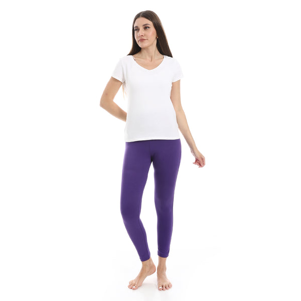 Dark_Purple_Elastic_Waist_Plain_Leggings