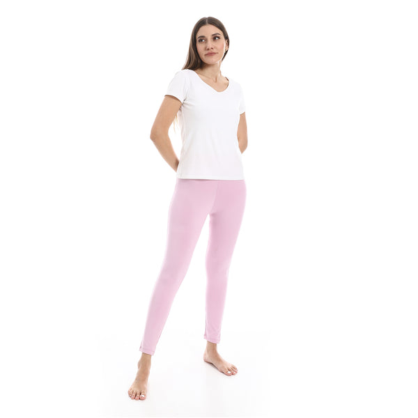 Powder_Pink_Elastic_Waist_Plain_Leggings