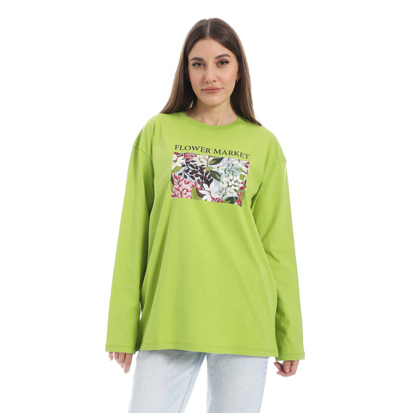 Sheen_Green_Long_Sleeves_Oversized_Printed_T-Shirt
