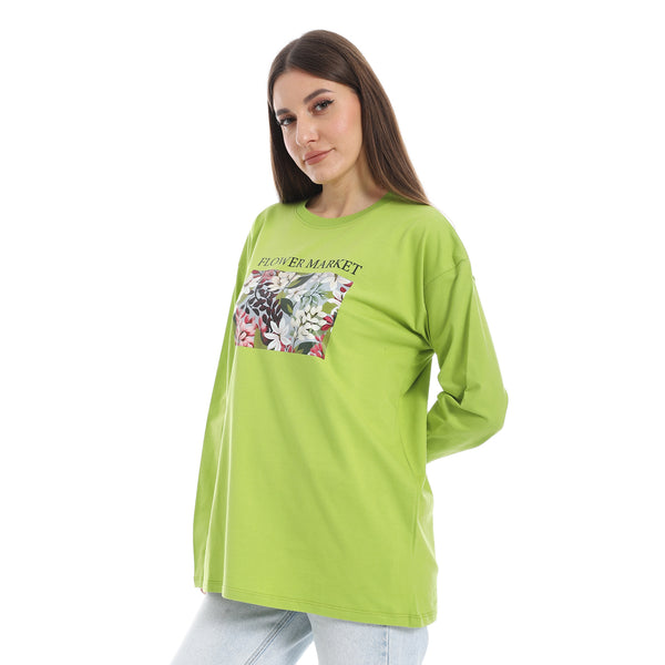 Sheen_Green_Long_Sleeves_Oversized_Printed_T-Shirt