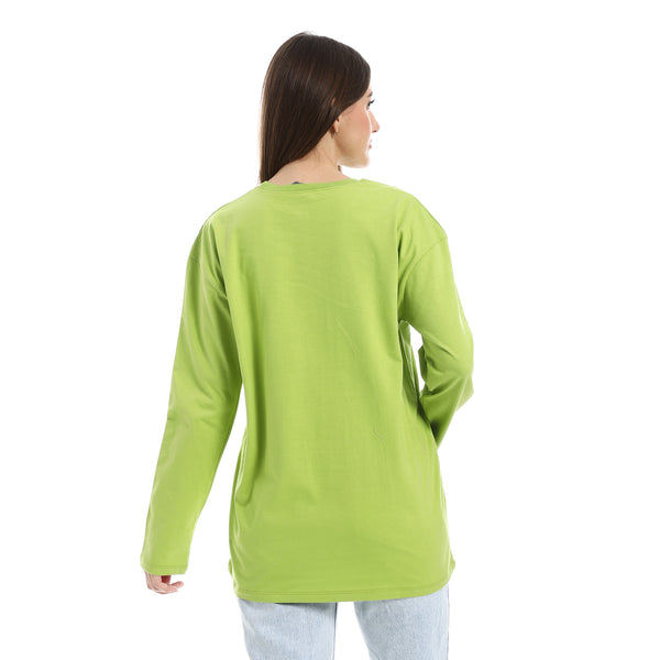 Sheen_Green_Long_Sleeves_Oversized_Printed_T-Shirt