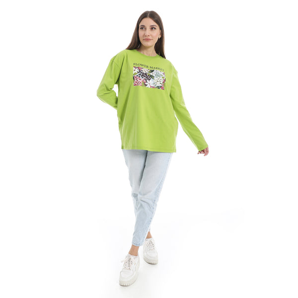 Sheen_Green_Long_Sleeves_Oversized_Printed_T-Shirt