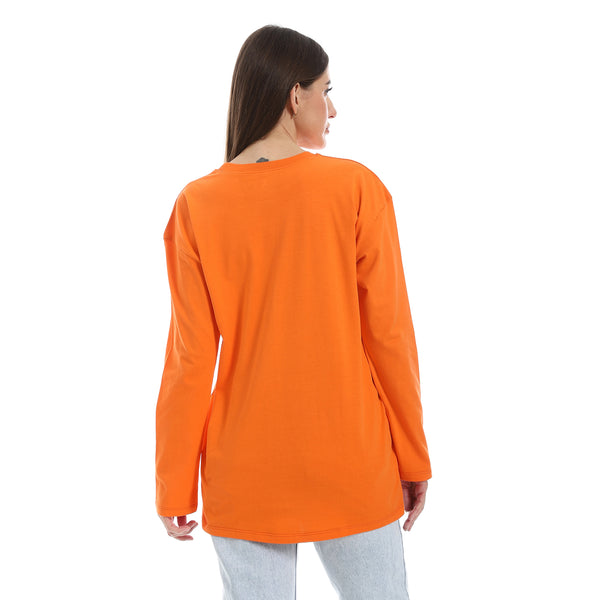Orange_Long_Sleeves_Oversized_Printed_T-Shirt