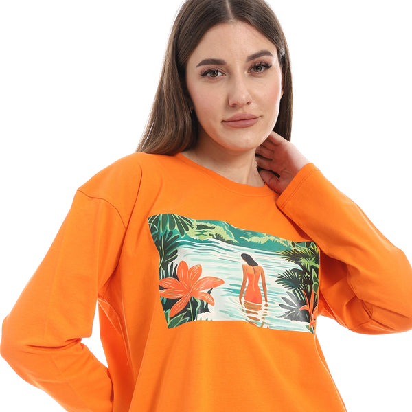 Orange_Long_Sleeves_Oversized_Printed_T-Shirt