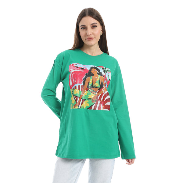 Green_Long_Sleeves_Oversized_Printed_T-Shirt