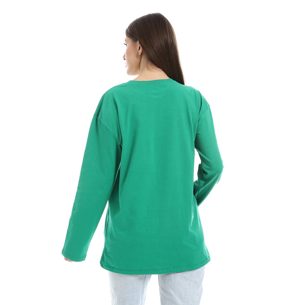 Green_Long_Sleeves_Oversized_Printed_T-Shirt