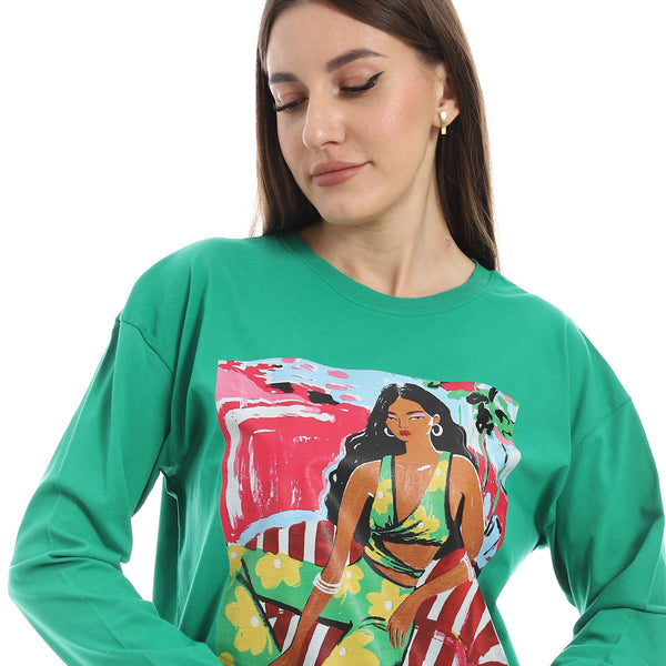 Green_Long_Sleeves_Oversized_Printed_T-Shirt