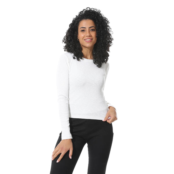 Round_Collar_With_Long_Sleeves_Basic_Off_White_T-Shirt