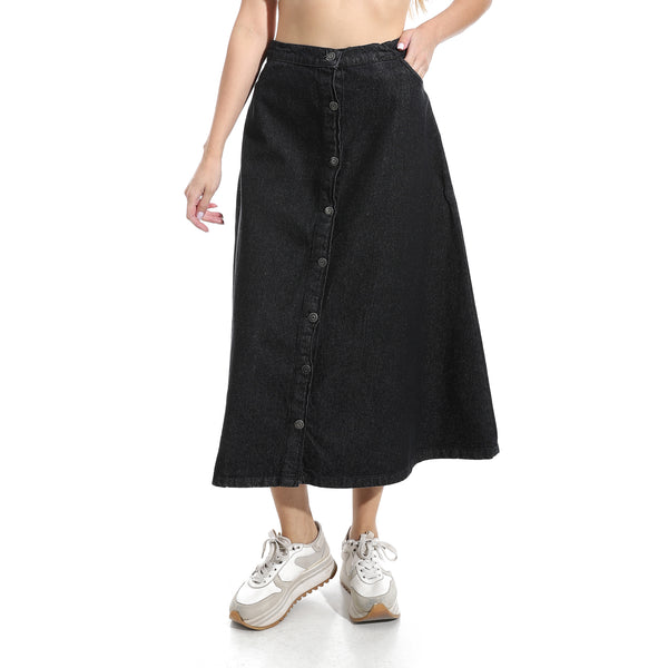 Black_Maxi_Flare_Button_Closure_Denim_Skirt_-_Black