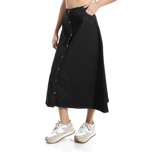 Black_Maxi_Flare_Button_Closure_Denim_Skirt_-_Black