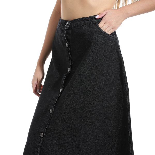 Black_Maxi_Flare_Button_Closure_Denim_Skirt_-_Black