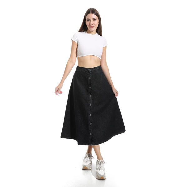 Black_Maxi_Flare_Button_Closure_Denim_Skirt_-_Black