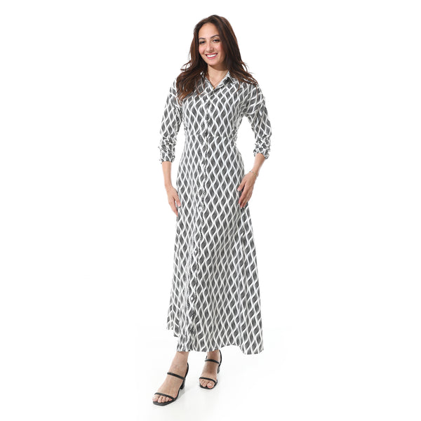 Self_Pattern_Buttoned_Long_Dress_-_Black_&_White